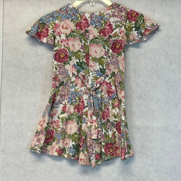 Vintage LA BELLE Dress Girls Medium Floral Short Sleeve Button Front Pleated - Picture 8 of 11